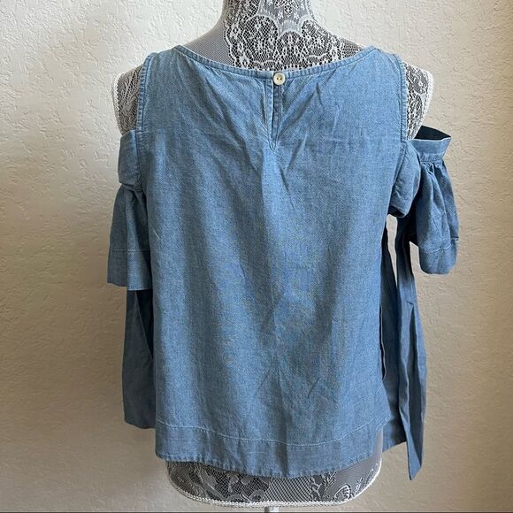 Sea New York Blue Chambray Flutter Sleeve Bow Top Women’s Size 4 - Picture 3 of 10